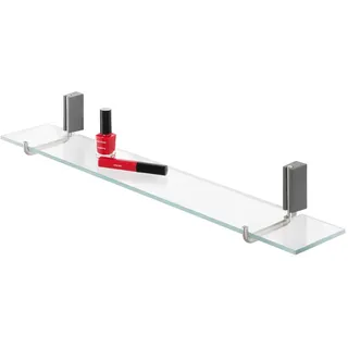 Tiger 28593 Cliqit Ablage/Halterung aus Edelstahl gebürstet/Wandbefestigung ABS Kunststoff, grau/Ablage Echtglas, transparent