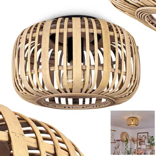 HOFSTEIN Deckenleuchte Teheran, Deckenlampe aus Metall/Bambus in Schwarz/Natur, moderne Leuchte im Boho/skandinavischen Design mit Lichteffekt, Ø 33 cm, E27, Wohnzimmer, Esszimmer, Schlafzimmer, Küche
