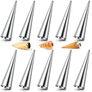 AiQInu 10 Stück Cannoli Schillerlockenform,Edelstahl Cannoli Röhrchen Set Gerade Röhrchen Hörnchen Schaumrollenformen Sahnerollen für Cannoli-Röhren, Croissant, Backformen