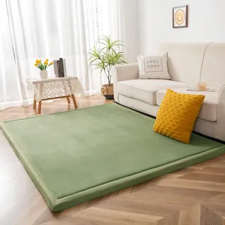 BYBYME Krabbelmatte Baby Korallen Samtmatte Kinderteppich - Extra Dicke 3cm und Weiche Spielmatte - als Teppich Kinderzimmer, Spielteppich Baby, Krabbeldecke (Hellgrün, 150x150cm)