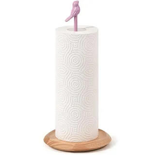 Süßer Küchenrollenhalter Holz | Stehender Küchenpapierhalter mit Vogel-Dekor in Rosa | Halter für Küchenrolle für Küche & Babyzimmer