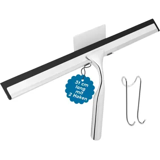 kowald Duschabzieher aus Edelstahl - 31cm breit - mit 2 Haken, Ersatzlippe