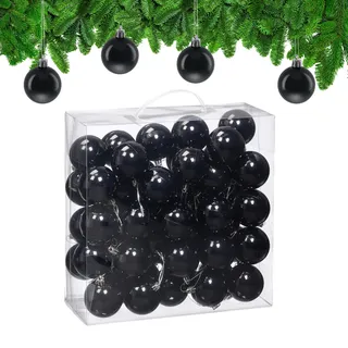 Relaxdays Weihnachtskugeln im 50er Set, Kunststoff, D: 6 cm, Festliche Weihnachtsbaumdeko, Baumschmuck glänzend, schwarz