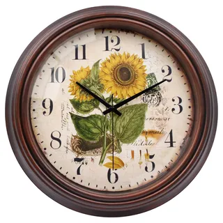 VIKMARI 30cm Sonnenblume Wanduhr, Vintage Landhausstil Leise Ohne Ticken Batteriebetrieben Wanduhr für Küche Wohnzimmer Schlafzimmer Büro Badezimmer