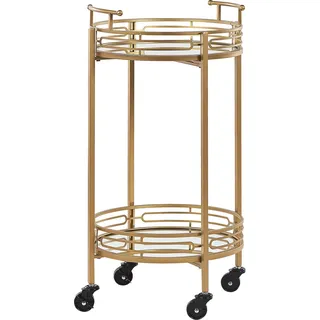 BELIANI Servierwagen Gold und Schwarz Glas Spiegeleffekt rund mit 2 Griffen 4 Rollen Metallgestell Glamourös für Küche Terrasse Wohnzimmmer - Gold, Schwarz