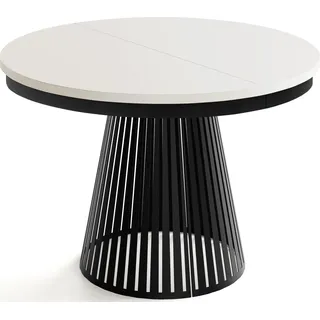 Esstisch Rund Ausziehbar mit Lamellen im Loft-Stil – 120 bis 200 cm – Industrieller Tisch mit Schwarzen Metallbeinen, Platzsparend für Wohnzimmer oder Esszimmer – Beige Cashmere - Beige