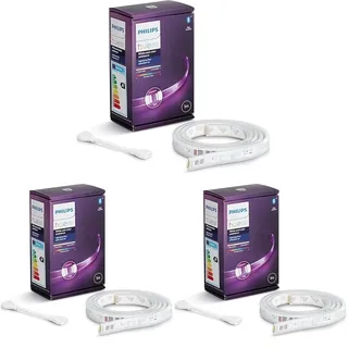 Philips Hue White & Color Ambiance Lightstrip Plus Erweiterung (1 m), dimmbarer LED Streifen für das Hue Lichtsystem mit 16 Mio. Farben, smarte Lichtsteuerung über Sprache oder App (Packung mit 3)