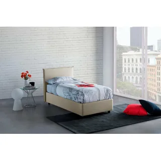 Talamo Italia - Catia-Einzelbett, Bettkasten mit Stoffbezug, 100 % Made in Italy, Öffnung vorne, inklusive Matratze 80 x 200 cm, Beige