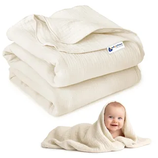 Medi Partners Musselin Babydecke 75x100cm Baby Decke Musselindecke Neugeborenen - dünne dünne Kuscheldecke Sommer Babydecken für Kleinkinder Krabbeldecke Kinderbett Kinderwagen (Beige)