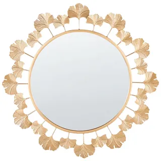 Beliani Wandspiegel Metall gold rund 60 cm Ginkgo-Verziehrung Codolet , Rund , 60x60x3 cm , Spiegel, Wandspiegel
