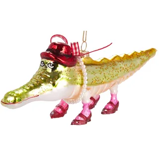 BRUBAKER Lustiges Krokodil mit Hut und Schuhen - Handbemalte Weihnachtskugel aus Glas - Mundgeblasener Christbaumschmuck Figuren Deko Anhänger Baumkugel - 20 cm