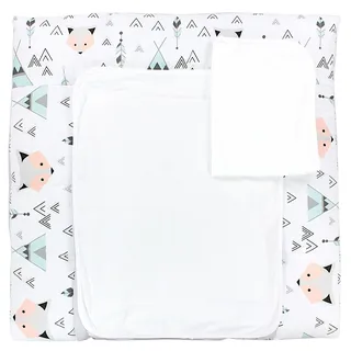 TupTam Wickelauflage mit 2 wasserfesten Frotteebezügen – weich gepolstert & hautfreundlich MAR02579, Farbe: Grau/Fuchs Mint, Größe: 70 x 70 cm