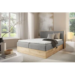 Boxspringbett Schlafzimmerbett ROLAND PREMIUM 180x220cm in Stoff Lincoln Grau - Grau
