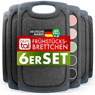 Blumtal Frühstücksbrettchen Kunststoff 25x15 cm im 6er Set - Brettchen spülmaschinenfest - Frühstücksbretter Kunststoff BPA-frei - Schneidebrett spülmaschinenfest - Schneidebrett klein Grau melliert