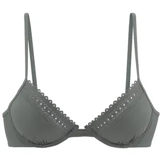 s.Oliver Bügel-Bikini-Top S.OLIVER "Aiko", Damen, Gr. 38, Cup D, grün (oliv), Microfaser, Microfaser, Polyamid, unifarben, Bikini-Oberteile Bügel-Bikini-Top, mit Häkeloptik, Topseller