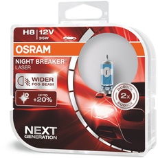 OSRAM NIGHT BREAKER LASER H8, +150% mehr Helligkeit, Halogen-Scheinwerferlampe, 64212NL-HCB, 12V PKW, Duo Box (2 Lampen)