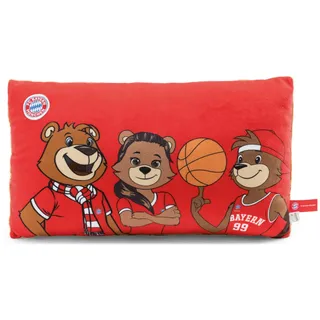 NICI Kissen FC Bayern MÜNCHEN Berni, Mia & Ben 43x25cm - rot - Flauschiges Kuscheltierkissen für Kinder und Erwachsene, Plüschkissen ideal für Zuhause, Kindergarten oder unterwegs - 61618
