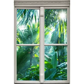 Queence Wandsticker »Regenwald« Wandsticker, Wandbild, selbstklebend, 3D, Fenster, grün
