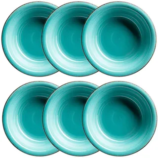 Mäser Suppentellerset , Türkis , Keramik , 6-teilig , rund , 5.5 cm , Grüner Punkt , Geschirr, Teller, Teller-Sets