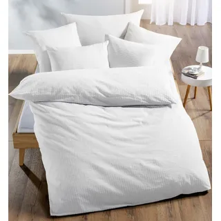 MOONLIGHT Bettwäsche »UNI, Seersucker, 100 % Baumwolle« 2 Stk. tlg. mit Hotelverschluss, weiß