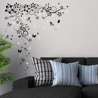 Wallflexi Dekorationen Swarovski Kristall & Schmetterling Ast Wand Aufkleber Wohndeko Dekor, bunt