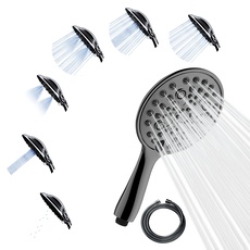 SparkPod 6-Function High Pressure Shower Head - 6" Wide Angle Handheld Shower Head Set with Brass Swivel Ball Bracket and 70 Inch Long Hose - Luxury Design (6 Function, Charcoal Grey)
