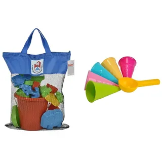 Simba 107114090 - Sandspielset, Eimergarnitur, Sandkasten, 22 Teile, 50x26,5cm, Es Wird nur EIN Artikel geliefert & Sandformen EIS, 5 Waffeln, 1 Portionierer, Sandspielzeug, 15cm, Geschenkset