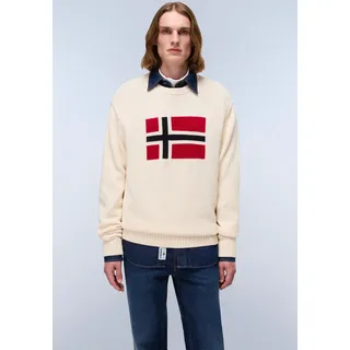 Strickpullover NAPAPIJRI "MURA", Herren, Gr. S, beige (beige dimity), Strick, Obermaterial: 100% Baumwolle, Rundhals, Rippbündchen, Pullover Strickpullover, Rundhals, Rippbündchen, Markenstickerei