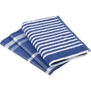 Ross 3er Küchenhandtuch Set 1960+910 2x Geschirrtuch 50x70 cm + 1x Küchenfrottiertuch 50x50 cm | blau - blau