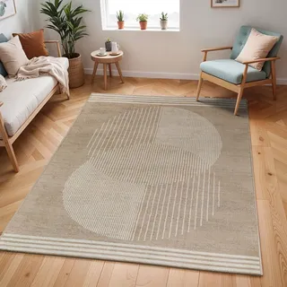 Livabliss Mombasa Wohnzimmer Boho, großer Schlafzimmer 120x170 cm - e für Esszimmer mit geometrischem Muster, Skandinavischer Wohnzimmer modern in Braun und Beige