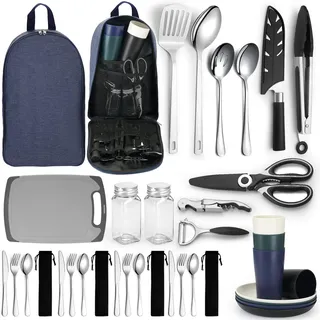Homquen Camping Essential Camping Geschirr Gear, Camping-Kochutensilien Wohnmobil Camping Zubehör, Outdoor Wandern, Picknicks, Grill Geschenke, Camping Werkzeuge