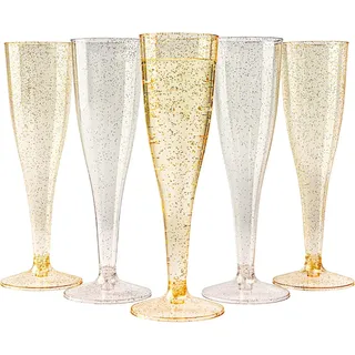 MATANA 48 Premium Elegante Sektgläser aus Plastik mit Silber- & Goldglitter, 133ml - Mehrweg Sektflöten Kunststoff, Champagner Gläser, Proseccogläser für Hochzeiten, Geburtstage & Partys