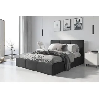 Bett mit Lattenrost Jugendbett Doppelbett gepolsterte Boxspringbett Matratze, Farbe:grafit, Größe:160x200, Matratze:mit Matratze Kaltschaum - Grau
