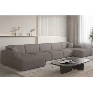 Wohnlandschaft Sofa U-Form CELES PREMIUM XL in Stoff Scala Taupe - Beige