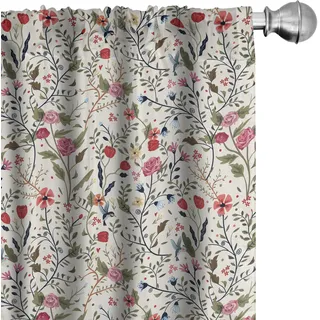 ABAKUHAUS Blumen Vorhänge, Gardinen, Vögel Rosen-Tupfen, Fensterbehandlungen für Wohnzimmer Schlafzimmer Dekor, 2 Stück 75 cm b x 225 cm h,Beige Grün