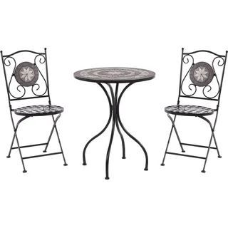 BELIANI Balkonset Schwarz Eisen 3-teilig Keramik Mosaik Runder Tisch mit 2 Stühlen Zusammenklappbar Garten Outdoor Terrasse Ausstattung Möbel - Schwarz