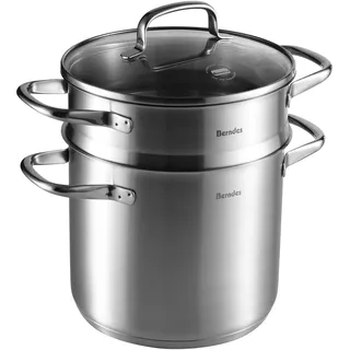 Berndes b.vital Kochtopf 20 cm mit Pastaeinsatz – Edelstahl Kochtopf mit Siebeinsatz & Glasdeckel - Induktion & allherdtauglich – 5,5L - unbeschichtet, spülmaschinengeeignet, backofengeeignet