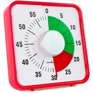 FISHTEC - Kurzzeitwecker Mechanisch aus Edelstahl, Magnetisch, Ø 8 x 3,2 cm – Timer ohne Batterie für Küche, Büro, Klassenzimmer, Lauter Alarm, Einfach Ablesbar (Rotes Quadrat)
