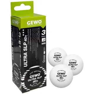 Gewo Ultra SLP Tischtennisbälle - 3 Sterne Tischtennis-Ball aus Plastik 40+ ohne Naht - ITTF-zertifizierte Wettkampf Bälle - 3 hochwertige Profi-Tischtennisbälle weiß, 40+mm Durchmesser