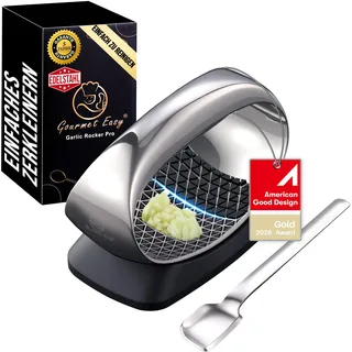 Gourmet Easy Knoblauchwippe Edelstahl, presst statt quetscht | Knoblauchpresse (Garlic Press) mit innovativer Schneidefunktion für müheloses Pressen & einfache Reinigung, 5 Jahre Ersatz
