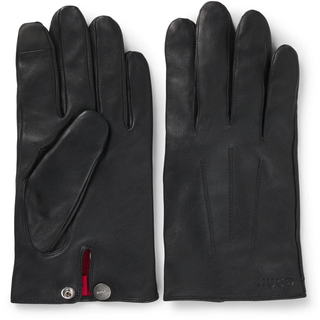 Lederhandschuhe HUGO "Jaan", Herren, Gr. 10, schwarz (schwarz 001), Leder, unifarben, Handschuhe Lederhandschuhe, mit Logo auf dem Knopf