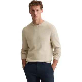 Rundhalspullover MARC O'POLO "regular aus Bio-Baumwoll-Mix-Boucle", Herren, Gr. M, light oat, Strick, Obermaterial: 89% Baumwolle, 6% Polyester, 5% Polyamid, regular fit normal, Rundhals, Bündchen, Pullover Rundhalspullover