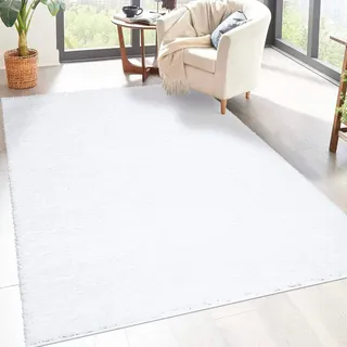 Carpet City Hochflor-Teppich »City Shaggy«, rechteckig, 30 mm Höhe, Robuster Langflor Teppich uni, besonders flauschig weich, weiß