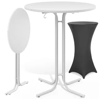 Stehtisch Weiß 110x80cm + Stehtischhusse Grau Ø80cm