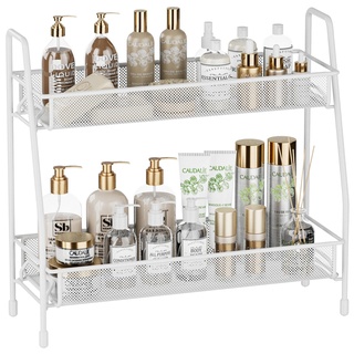 EKNITEY Badezimmer Organizer Aufbewahrung – 2 Tier Küchen Gewürzregal Bathroom Organizer for Vanity Kosmetik & Make-up Lagerung,Weiß