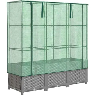 vidaXL Hochbeet mit Gewächshaus-Aufsatz Rattan-Optik 120x40x138 cm - Grau