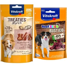 Vitakraft Hundesnack Treaties Minis Leberwurst, 8X 48g & Hundesnack Beef Stick Rustico, 7X 55g