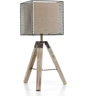 ONLI Tischlampe Stativ aus Holz mit Lampenschirm aus Metall und Tele, Sabbia, Beige