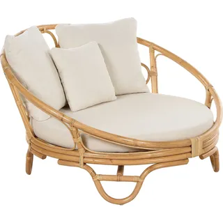 BELIANI Sonneninsel Natürlich Rattan mit Polsterauflage Beige Stoff Rund Boho Gartenmuschel Rattaninsel Loungemöbel Outdoor Garten Terrasse Ausstattung - Beige