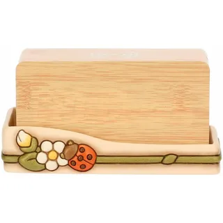 THUN Digitaluhr mit Blumen und Marienkäfer, Keramik; digitales Uhrwerk; Gehäuse aus Kunststoff mit PU-Beschichtung in Holzoptik, Kollektion Country Bloom, 17 x 9 x 3,7 cm